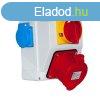 Szerelt 3317-es doboz, 1x 5p 32a-ip44 bep.dugalj + 2x 2p+f 