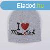 Baba sapka New Baby I Love Mum and Dad szrke
